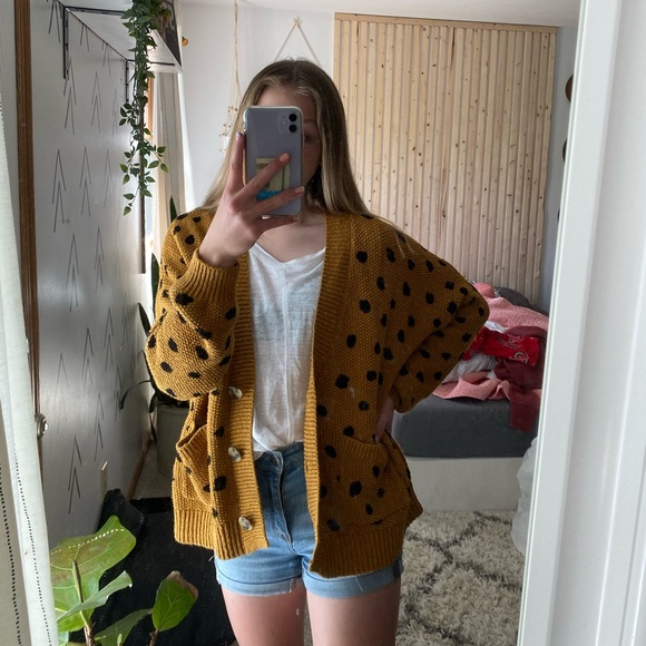 Madewell Mustard Yellow Cardigan w/Black dots NWOT - Picture 9 of 12